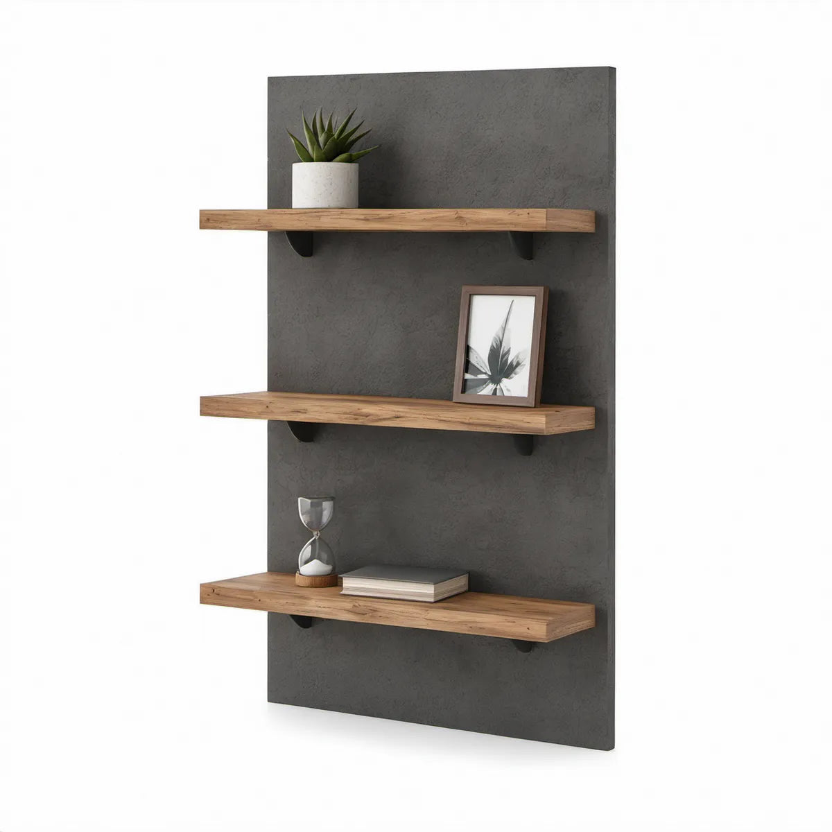 Vægreol med 3 hylder, 60 x 20 x 120 cm, egefarvet/mørkegrå/sort