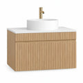 Vægmonteret vaskeskabssæt 80 x 46 x 55 cm med rund bordpladevask, natur eg/hvid/guld